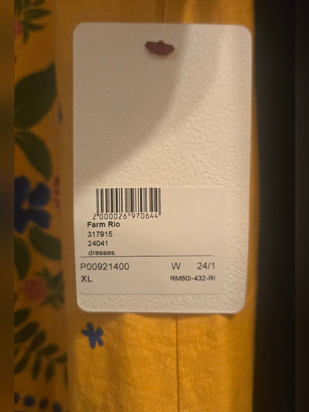 New! With Tags FARM Rio Yellow Floral Yard Maxi Dress Cotton Blend, Women's XL - Picture 8 of 16